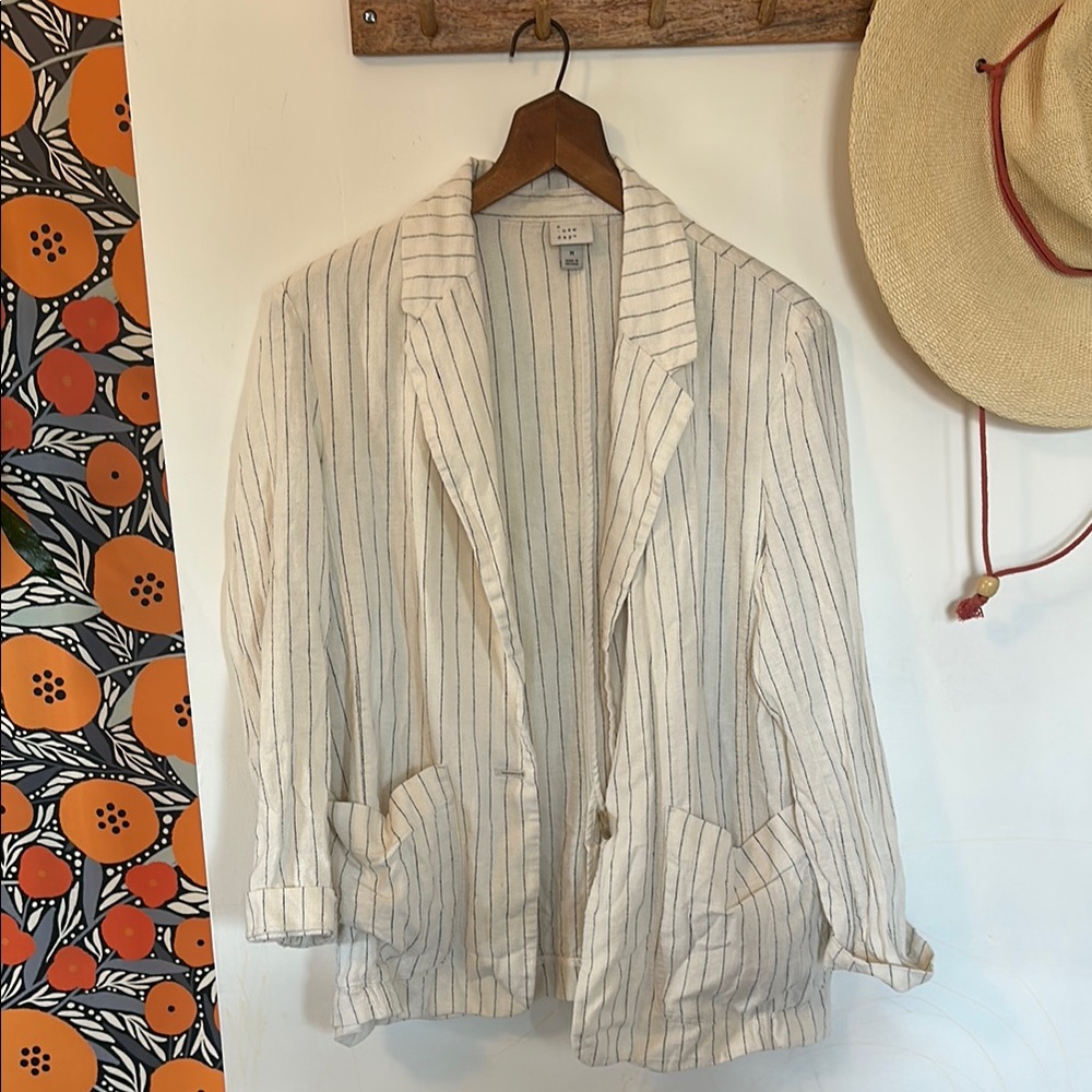 A New Day - Striped Linen Cream Blazer Medium